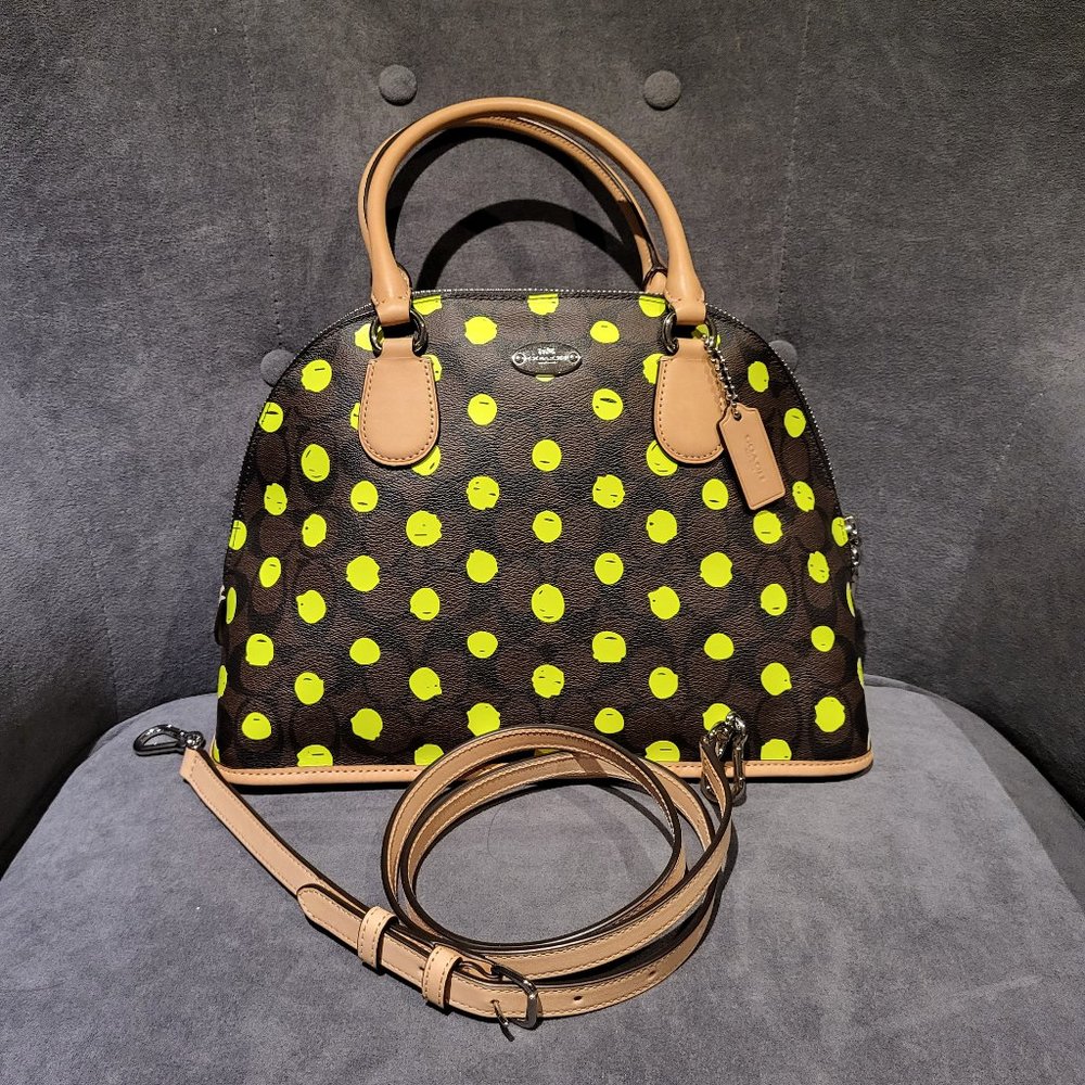 COACH Signature Canvas Satchel Neon Yellow Polkadot